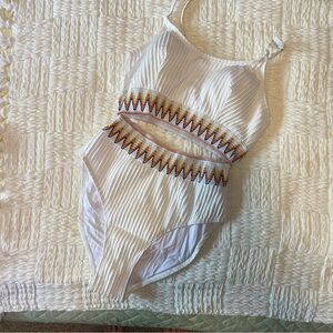 Herseas Women’s XS 2-Piece Bikini Set Ribbed High Waisted Chevron Bathing Suit